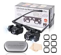 Lupa de Diadema con Luz LED, Lupa de Cabeza con 4 Lentes Desmontables (2.0X, 6.0X, 10.0X, 24.0X), Lupa de Manos Libres con 2 Luces LED, para Todos los Trabajos de Precisión, Lectura, Joyería, Bordado