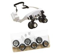 Lupa de diadema de cristal de doble ojo con luces LED, 4 lentes reemplazables para joyero, reloj, diadema, lupa con luz LED para joyería, 10 x 15 x 20 x 25 aumentos