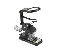 Lupa de escritorio con luz LED, multifuncional 3X/4.5X/25X, lupa de escritorio con abrazadera, soporte para soldador y pinzas de cocodrilo (negro)