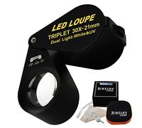 Lupa de joyería 30x con luz ultravioleta y 6 LED, lente triple de 21 mm