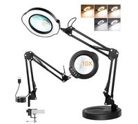 Lupa de Mesa 10x con Luz 84 LED Cuello Cisne Flexible Iluminado 5 Modos De Color Control Táctil Lámpara De Aumento Manos Libres Regulable para Pintar Manualidades Pasatiempos Costura y Trabajos Cerca