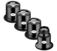 Lupa de relojero (4 unidades, 5x/10x/15x/20x joyas ojos lupa portátil lupa de cristal con lazo de piedras preciosas para monedas, diamantes, sellos, relojes, hobby, electricista, costura