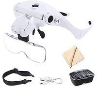 Lupa de Tipo anteojos con 2 Luces LED, Gafas Lupa de Gran Aumento 5 Lentes 1.0X-3.5X Ajustable Soporte Leer, Modelismo, Coser, Relojero, Extensiones de Pestañas, Reparación Joyería