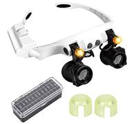 Lupa de Tipo anteojos, Gafas Lupa de Gran Aumento Lentes 3.0X-10.0X Ajustable Soporte con 2 Luces LED Leer, Modelismo, Soldar, Extensiones de Pestañas, Reparación Joyería