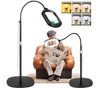 Lupa grande con luz y soporte, lente de vidrio óptico rectangular de 15X, lámpara de pie de lupa de cuello de cisne ajustable en altura, 5 modos de color, LED regulable, manos libres para trabajos