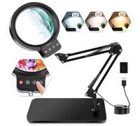 Lupa grande de 10 x 30 x con luz y soporte, lupa iluminada de 5 pulgadas, 72 LED de 3 modos de color regulable, lámpara de computadora de lupa manos libres para lectura, manualidades, pasatiempo