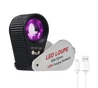 Lupa plegable de joyería iluminada con 30 aumentos y 6 luces LED brillantes y luz UV, lente de cristal óptico de 22 mm para gemas, joyas, monedas, sellos, etc