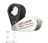 Lupa plegable de joyería iluminada con 30 aumentos y 6 luces LED brillantes y luz UV, lente de cristal óptico de 22 mm para gemas, joyas, monedas, sellos, etc