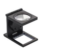 Lupa plegable totalmente metálica con 2 luces LED para inspección de tela, lente de vidrio de escala graduada, construcción de aleación de zinc, color negro