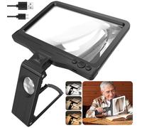 Lupa recargable de 30 x 5 aumentos para leer, lupa grande de página completa con soporte plegable, 3 modos de luz de color, iluminación LED regulable, lupa de libro manos libres para impresiones finas