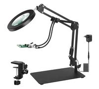 Lupas 10X&5X Gran Aumento con luz,Tercera Mano,108 LED lámpara de Escritorio con Base Grande y Abrazadera, 3 Modos de Color, sin Escala, Regulable, lámpara Lupa LED para Manualidades de Hobby