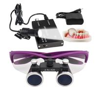 Lupas Binoculares Dentales, Aumento De 2,5X/3,5X, Distancia De Trabajo De 420 Mm,Gafas De Seguridad,Lupa QuirúRgica Dental Ultraligera,con Linterna Frontal InaláMbrica De 5 W Y Filtro. Purple-2.5X