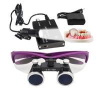 Lupas Binoculares Dentales, Aumento De 2,5X/3,5X, Distancia De Trabajo De 420 Mm,Gafas De Seguridad,Lupa QuirúRgica Dental Ultraligera,con Linterna Frontal InaláMbrica De 5 W Y Filtro. Purple-3.5X