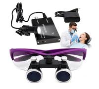 Lupas Binoculares Dentales Con Luz LED Frontal Inalámbrica, Gafas Con Aumento De 2.5X Y 3.5X Y Distancia De Trabajo De 420mm, Gafas De Aumento Ajustables Para Laboratorio(Purple,3.5X)
