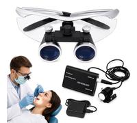 Lupas Dentales Con Luz, Lupa Binocular De 2.5X Y 3.5X A 420mm, Gafas Precisión Ultraligeras Montadas En La Cabeza Con Filtro, Diadema Ángulo Ajustable Y Estuche Almacenamiento Portátil(Silver,2.5X)
