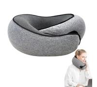 LUPATDY Almohada cervical de espuma viscoelástica con diseño de avión, ajustable 360°, incluye antifaz y tapones para los oídos, almohada ortopédica de viaje para avión, coche, tren (gris claro)