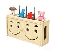 LUPATDY Armario de Router de Madera Maciza Montado en la Pared - Caja de Almacenamiento WiFi Oculta para TV Set Top Box y Cables (Smiley)