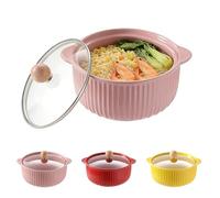 LUPATDY Fuente de cerámica 800 ml, cuenco de cerámica con tapa, moldes redondos con asas para lasaña, ramen, hornear, ensalada, para freidora de aire caliente, horno, microondas, rosa