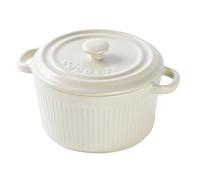 LUPATDY Mini Cocotte de Cerámica 250 ml, Moldes para Soufflé, Redondos Cuenco Ceramica con Tapas y Asas para Crema Brulee, Verduras, para Horno, Microondas, Blanc Crème