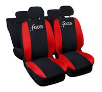 Lupex Shop Fundas para Asientos de Coche Compatibles con Focus, Made in Italy, Tejido de Poliéster, Juego Completo para Asientos Delanteros y Traseros (Negro - Rojo)