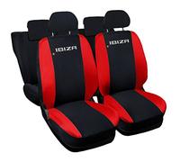 Lupex Shop Fundas para Asientos de Coche Compatibles con Ibiza, Made in Italy, Tejido de Poliéster, Juego Completo para Asientos Delanteros y Traseros (Negro - Rojo)