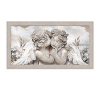 Lupia Cuadro moderno para salón o dormitorio con diseño de ángeles con marco Boston, color beige, 60 x 110 cm, diseño de ángeles en flor mixta, impresión sobre panel de madera
