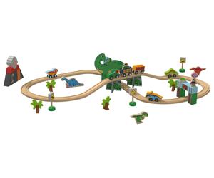 LUPILU® Set de tren de madera »Granja / Dinosaurios« (Conjunto de dinosaurios)