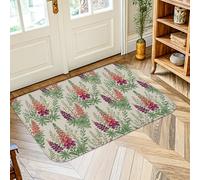 Lupin - Alfombra de área con flores naturales y flores verdes primaverales, alfombra rectangular de esponja de pelo bajo, decoración de baño, entrada, mesita de noche, lavandería, 2 x 3 pies