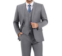 LUPURTY Trajes de Hombre Ajustados, Trajes de 3 Piezas para Hombre, 2 Botones, Chaqueta sólida, Chaleco, Pantalones, Conjunto de Esmoquin para Negocios, Boda, Gris Claro, Medium