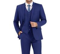 LUPURTY Trajes de Hombre Ajustados, Trajes de 3 Piezas para Hombre, 2 Botones, Chaqueta sólida, Chaleco, Pantalones, Conjunto de Esmoquin para Negocios, Boda, Azul Marino, XXX-Large