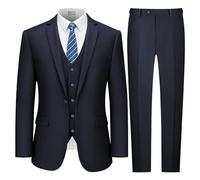 LUPURTY Trajes para Hombres, Trajes de Hombre, Ajuste Delgado, Chaqueta sólida con Corbata, Conjunto de Traje de un botón., Azul Marino/Flor y Brillo, 3X-Large