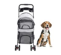 Luqeeg Cochecitos para Perros, Carrito Plegable para Mascotas, Parasol 3 Direcciones, Frenos Dobles las Ruedas Traseras Perros 4 Ruedas con Portavasos para Todas las Estaciones (GREY)