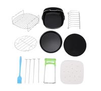 Luqeeg Conjunto de Accesorios de Freidora Cuadrada de 7 Pulgadas, Kit de Hornear Freidora de Aire con Pastel, Molde para Pizza, Estante para Brochetas, Cepillo de Aceite, Alfombra de
