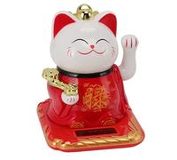 Luqeeg Gato de la Suerte Que Agita el Brazo, Gato Chino Vívido y Encantador, Estatua de Gato de la Fortuna Solar Decoración para Oficina Hogar y Automóvil (Rojo)