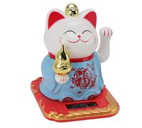 Luqeeg Gato de la Suerte Que Agita el Brazo, Gato Chino Vívido y Encantador, Estatua de Gato de la Fortuna Solar Decoración para Oficina Hogar y Automóvil (Azul)