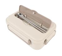 Luqeeg Lonchera de Acero Inoxidable de 1000 ML 5 Compartimentos Portátil Contenedor de Alimentos Lonchera Térmica Calentador de Alimentos con Palillos y Cuchara para Estudiantes (Beige)
