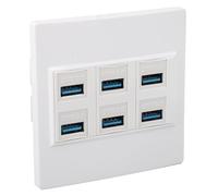 Luqeeg Panel de Placa de Pared USB 3.0 de 6 Puertos, Transferencia de Datos Rápida de 5 Gbps, Compatible con USB 2.0, Plástico Duradero, Ideal para Actualización de Reemplazo de Toma de Pared de