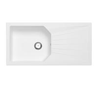 Luquicina LD100WH Fregadero Cocina 1 Seno con Escurridor 100x50x21cm Blanco | XL, reversible, Premium Composite, empotrable, kit de desagüe: válvula inox 90 mm, sifón compacto y conexión de rebosadero