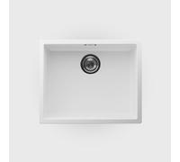 Luquicina LD54WH Fregadero Cocina 1 Seno sin Escurridor 55x45x20,8cm Blanco | Composite BIO, empotrable o bajo encimera, kit de desagüe: válvula inox 90 mm, sifón compacto y rebosadero