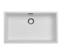 Luquicina LD740WH Fregadero Cocina 1 Seno sin Escurridor 75x45x20cm Blanco | XL, Composite BIO, empotrable o bajo encimera, kit de desagüe: válvula inox 90 mm, sifón compacto y rebosadero