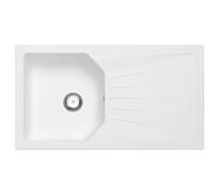 Luquicina LD780WH Fregadero Cocina Seno con Escurridor 78x43,5x19cm Blanco | Reversible, Composite BIO, empotrable, kit de desagüe: válvula inox 90 mm con rebosadero, sifón compacto, tubo y clips
