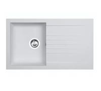 Luquicina LD860WH Fregadero Cocina 1 Seno c/Escurridor 86x50x18,8cm Blanco | Reversible, Composite BIO, empotrable, kit de desagüe: válvula inox 90 mm con rebosadero, sifón compacto, tubos y clips