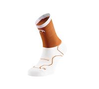 Lurbel Calcetines Edición Maratón de Madrid Distance Five, Calcetines para running, Calcetín sin costuras y transpirables, anti-ampollas. (FR/ES, Letras, XL, Regular, Regular, Blanco/Naranja)