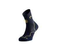 Lurbel Tierra Peregrino Four, calcetín para el camino de Santiago, calcetines transpirables, Calcetines Anti-ampollas y anti-olor, Calcetines para caminar. calcetín Unisex (A. Marino/Amarillo, 42-44)