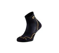 Lurbel Tierra Three, Calcetines anti-ampollas, calcetines de senderismo, calcetín para caminar, sin costuras y transpirable, calcetines Unisex. (L - Negro/Amarillo)