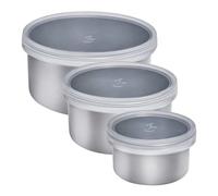 Lurch 240885 Minilatas de acero inoxidable con tapa de silicona transparente, juego de 3 unidades, 400 ml, 200 ml, 100 ml