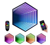 LURECAQING 3D Mirror Tunnel, RGB Full Color Change, Remote + App Intelligent Control, Suitable For Creating An Alternate Dimension Space In Bedrooms, Game Rooms, Bars, and Parties Hexagon-50cm