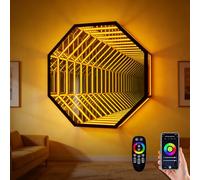 LURECAQING 3D Mirror Tunnel, RGB Full Color Change, Remote + App Intelligent Control, Suitable For Creating An Alternate Dimension Space In Bedrooms, Game Rooms, Bars, and Parties Octagon-30cm