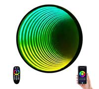 LURECAQING Luz de Túnel con Espejo Infinito, Efecto Infinito 3D, Emocionante, Regulable, Multicolor, Cambio de luz al Ritmo de la música, con Mando a Distancia, para Decoración del hogar Circle-30cm