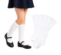 lurensa Calcetines Escolares Altos hasta la Rodilla Niños y Niñas - Pack 6 Pares Blancos - Algodón 95% - medias colegiales (Blanco 31-34)
